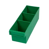 Green Plastic Tray Storage Tub Tech Bin (300 L x 100 W x 100 H) with Dividers - suits 300mm Shelf, Length: 300mm, Width: 100mm, Height: 100mm, Colour: Green