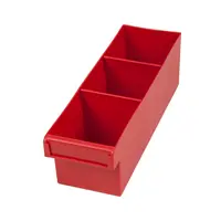 Red Plastic Tray Storage Tub Tech Bin (300 L x 100 W x 100 H) with Dividers - suits 300mm Shelf, Length: 300mm, Width: 100mm, Height: 100mm, Colour: Red