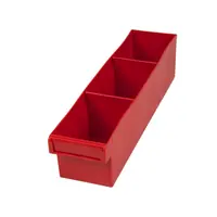 Red Plastic Tray Storage Tub Tech Bin (400 L x 100 W x 100 H) with Dividers - suits 400mm Shelf, Length: 400mm, Width: 100mm, Height: 100mm, Colour: Red