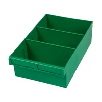 Green Plastic Tray Storage Tub Tech Bin (300 L x 200 W x 100 H) with Dividers - suits 300mm Shelf, Length: 300mm, Width: 200mm, Height: 100mm, Colour: Green