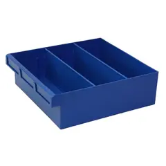 Blue Plastic Tray Storage Tub Tech Bin (300 L x 300 W x 100 H) with Dividers - suits 300mm Shelf, Length: 300mm, Width: 300mm, Height: 100mm, Colour: Blue