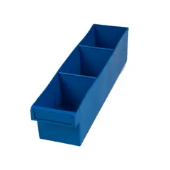 Blue Plastic Tray Storage Tub Tech Bin (400 L x 100 W x 100 H) with Dividers - suits 400mm Shelf, Length: 400mm, Width: 100mm, Height: 100mm, Colour: Blue