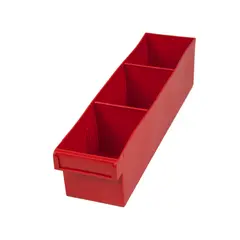 Red Plastic Tray Storage Tub Tech Bin (400 L x 100 W x 100 H) with Dividers - suits 400mm Shelf, Length: 400mm, Width: 100mm, Height: 100mm, Colour: Red