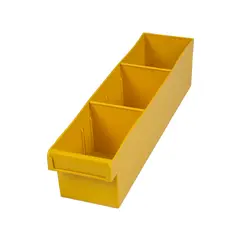 Yellow Plastic Tray Storage Tub Tech Bin (400 L x 100 W x 100 H) with Dividers - suits 400mm Shelf, Length: 400mm, Width: 100mm, Height: 100mm, Colour: Yellow