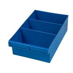 Blue Plastic Tray Storage Tub Tech Bin (300 L x 200 W x 100 H) with Dividers - suits 300mm Shelf, Length: 300mm, Width: 200mm, Height: 100mm, Colour: Blue