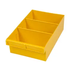 Yellow Plastic Tray Storage Tub Tech Bin (300 L x 200 W x 100 H) with Dividers - suits 300mm Shelf, Length: 300mm, Width: 200mm, Height: 100mm, Colour: Yellow