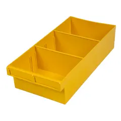 Yellow Plastic Tray Storage Tub Tech Bin (400 L x 200 W x 100 H) with Dividers - suits 400mm Shelf, Length: 400mm, Width: 200mm, Height: 100mm, Colour: Yellow