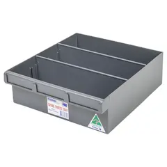 Yellow Plastic Tray Storage Tub Tech Bin (300 L x 300 W x 100 H) with Dividers - suits 300mm Shelf, Length: 300mm, Width: 300mm, Height: 100mm, Colour: Yellow