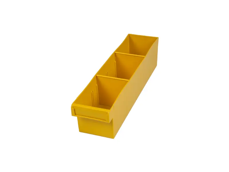 Yellow Plastic Tray Storage Tub Tech Bin (400 L x 100 W x 100 H) with Dividers - suits 400mm Shelf, Length: 400mm, Width: 100mm, Height: 100mm, Colour: Yellow