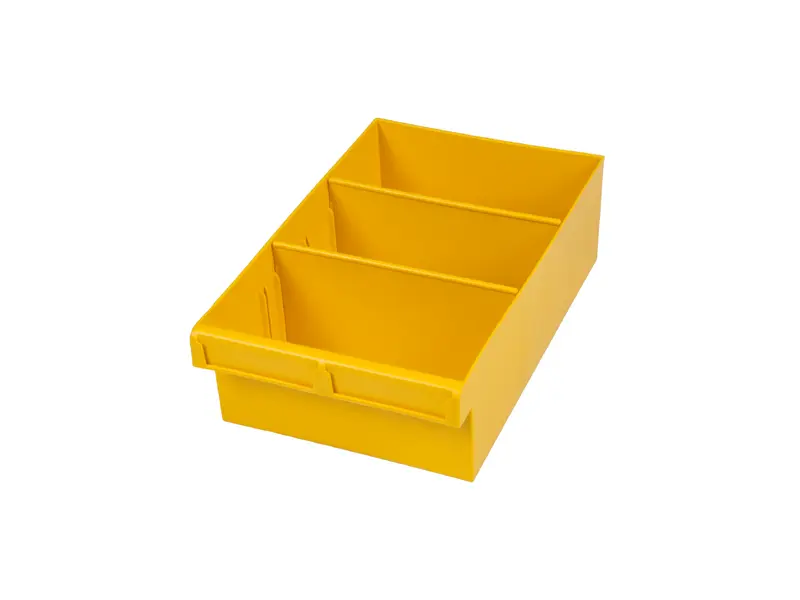 Yellow Plastic Tray Storage Tub Tech Bin (300 L x 200 W x 100 H) with Dividers - suits 300mm Shelf, Length: 300mm, Width: 200mm, Height: 100mm, Colour: Yellow