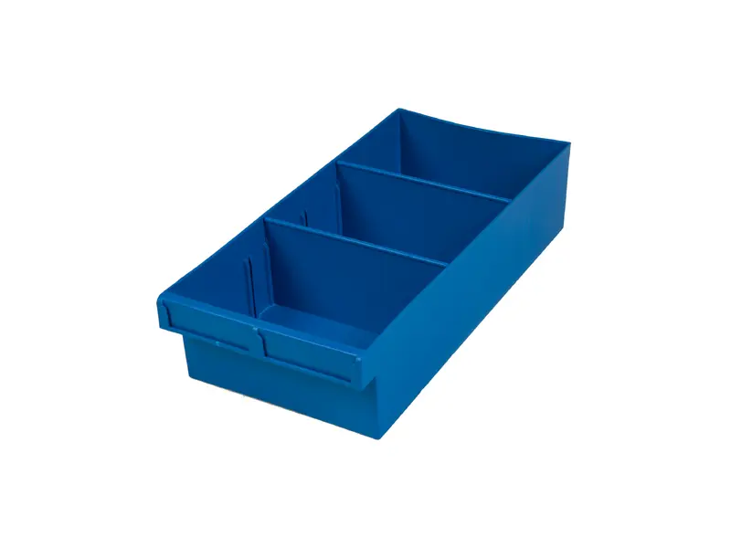 Blue Plastic Tray Storage Tub Tech Bin (400 L x 200 W x 100 H) with Dividers - suits 400mm Shelf, Length: 400mm, Width: 200mm, Height: 100mm, Colour: Blue